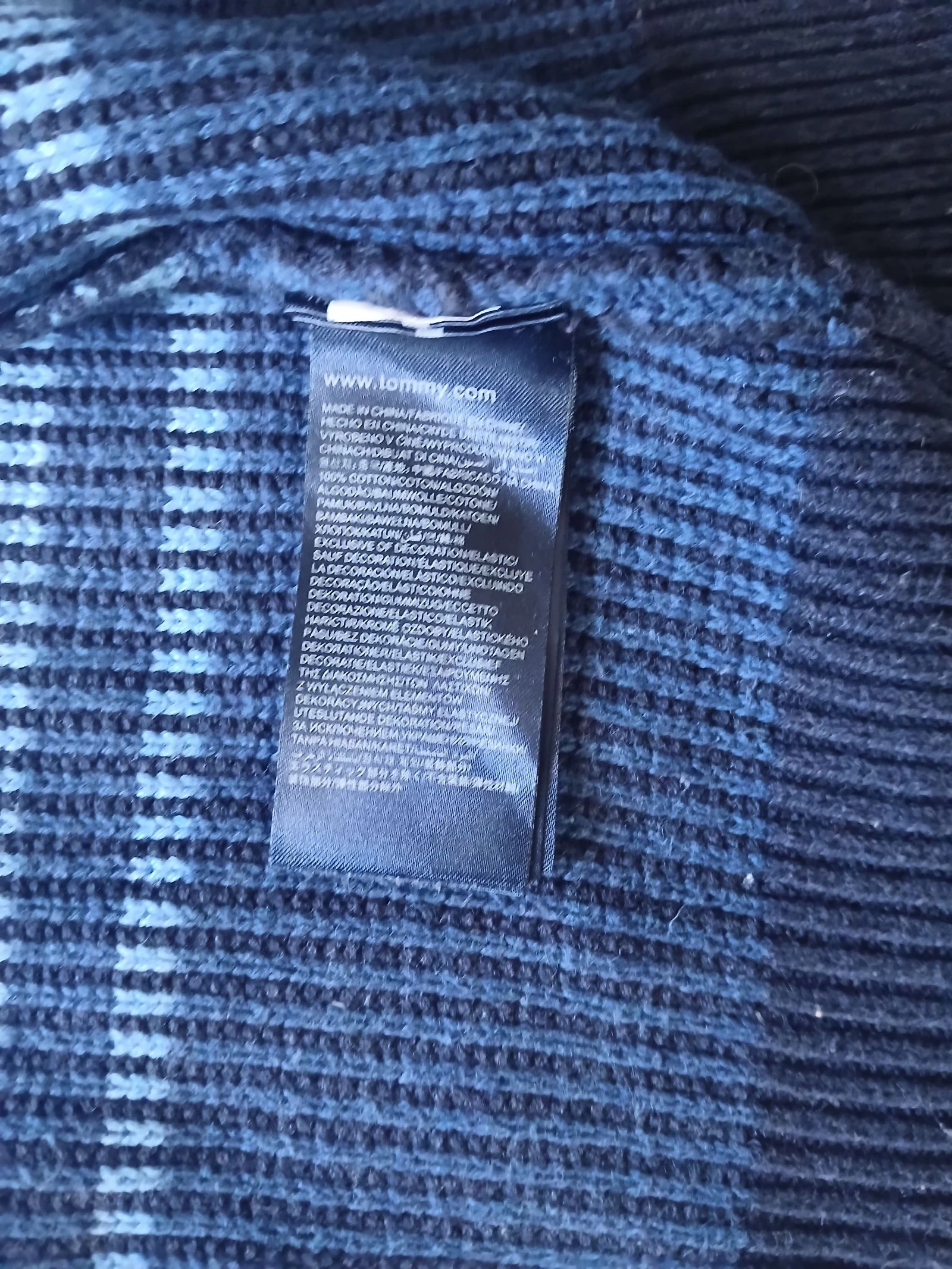 Tommy Hilfiger blauwe gestreepte shawl kraag cardigan trui maat L vintage gebreid – photo 10